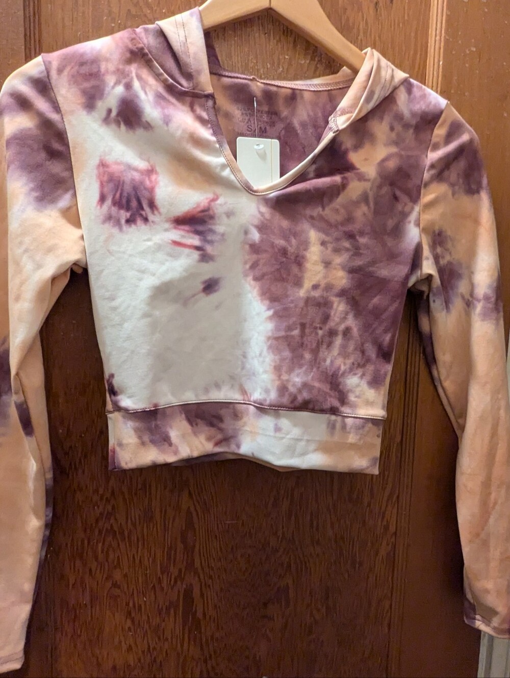 Tie-Dye Cropped Hoodie in Mauve & Cream s/m